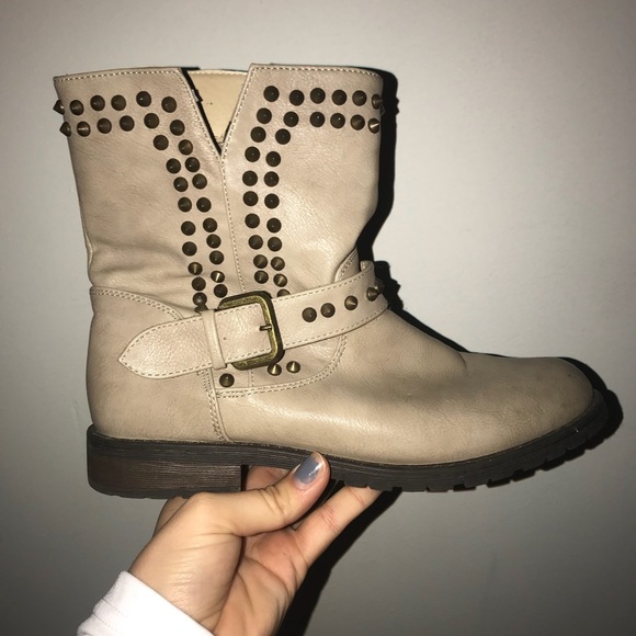 Charlotte Russe Shoes - Tan, studded boots from Charlotte Russe